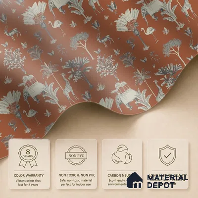 H900512 Itihaas | Rust Orange Tree Deer Botanical Look Wallpaper Canvas (Customised Size)