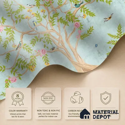 Jannat: Chinoiserie Floral Theme Wallpaper Sukoon Series Canvas Chinoserie Design (Customised Size Wallpaper)