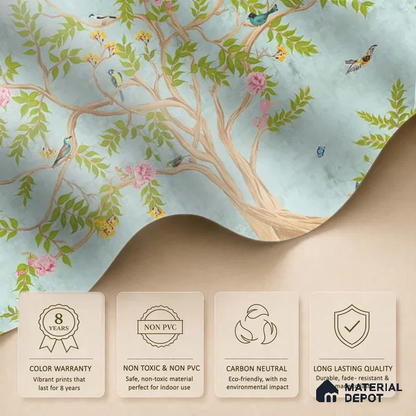 Jannat: Chinoiserie Floral Theme Wallpaper Sukoon Series Canvas Chinoserie Design (Customised Size Wallpaper)