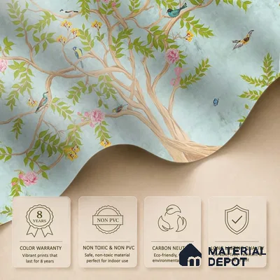 Jannat: Chinoiserie Floral Theme Wallpaper Sukoon Series Handmade Chinoserie Design (Customised Size Wallpaper)
