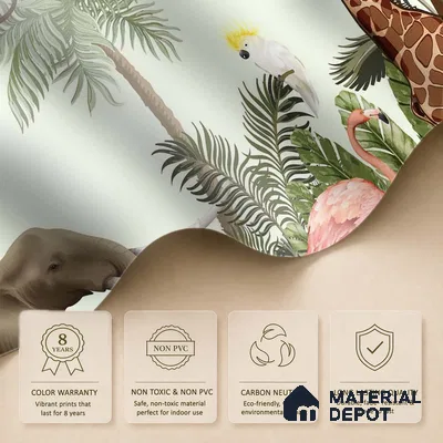Jungle Theme Animals Wallpaper for Kids Room Walls, Customised Sparkla N Shine Series Canvas Entertainment Design (Customised Size Wallpaper)