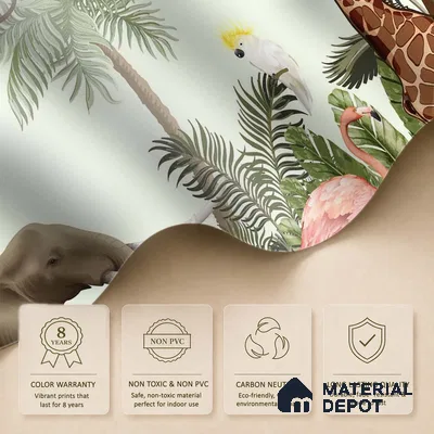 Jungle Theme Animals Wallpaper for Kids Room Walls, Customised Sparkla N Shine Series Soft Feel Entertainment Design (Customised Size Wallpaper)
