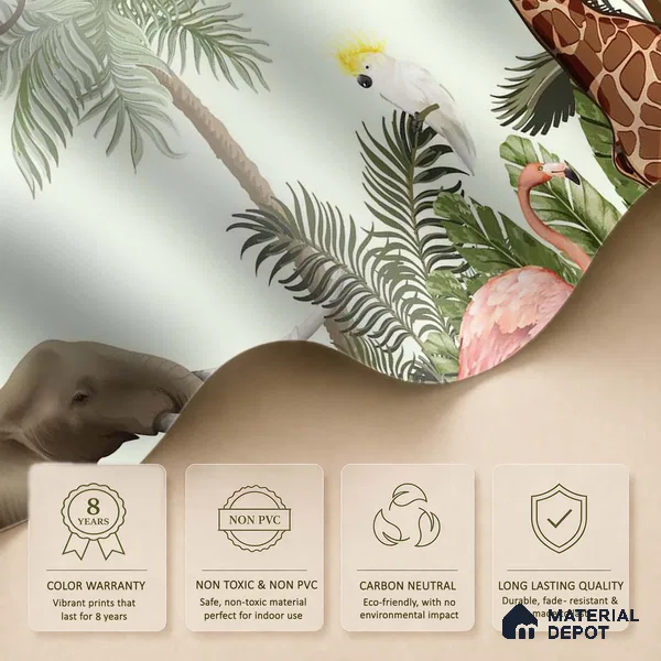 Jungle Theme Animals Wallpaper for Kids Room Walls, Customised Sparkla N Shine Series Soft Feel Entertainment Design (Customised Size Wallpaper)