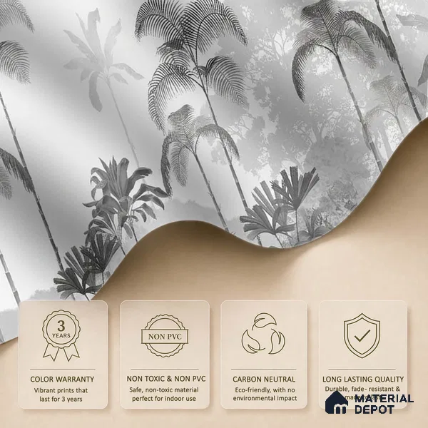 H901412 Kaira, Nature Theme Wallpaper for Rooms, Black & White, Customised Sukoon Series Canvas Nature Design (Customised Size Wallpaper)
