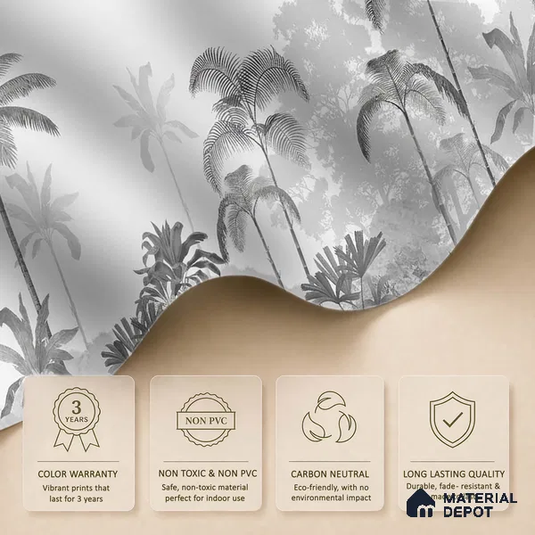 Kaira, Nature Theme Wallpaper for Rooms, Black & White, Customised Sukoon Series Handmade Nature Design (Customised Size Wallpaper)