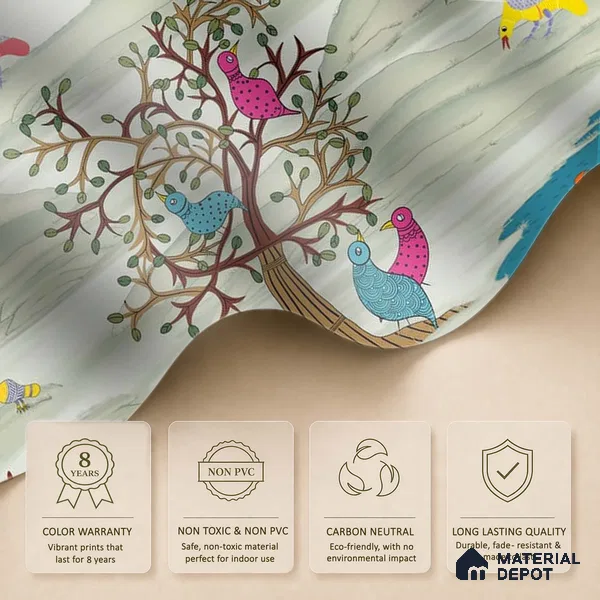 Kalpvriksha, Gond Art Garden Wallpaper Sukoon Series Handmade Patterned Design (Customised Size Wallpaper)