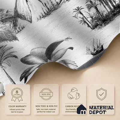 Khoob, Tropical Trees Black and White Wallpaper Sukoon Series Canvas Tropical Design (Customised Size Wallpaper)