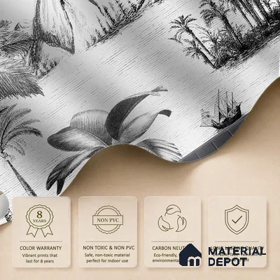 Khoob, Tropical Trees Black and White Wallpaper Sukoon Series Handmade Tropical Design (Customised Size Wallpaper)
