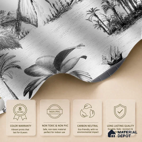 Khoob, Tropical Trees Black and White Wallpaper Sukoon Series Handmade Tropical Design (Customised Size Wallpaper)