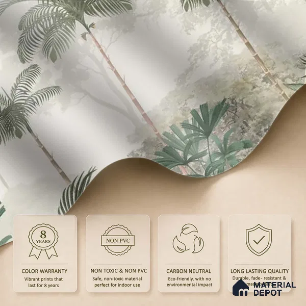 Kovalam Paradise, Palms Wallpaper for Rooms, Green, Customised Sukoon Series Canvas Nature Design (Customised Size Wallpaper)