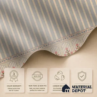 Kusum Indian Jharokha and Stripes Customized Floral Wallpaper - Handmade