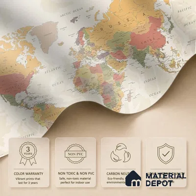 Large World Map Wallpaper, Pastel Shades, Customised Sparkla N Shine Series Canvas Map Design (Customised Size Wallpaper)