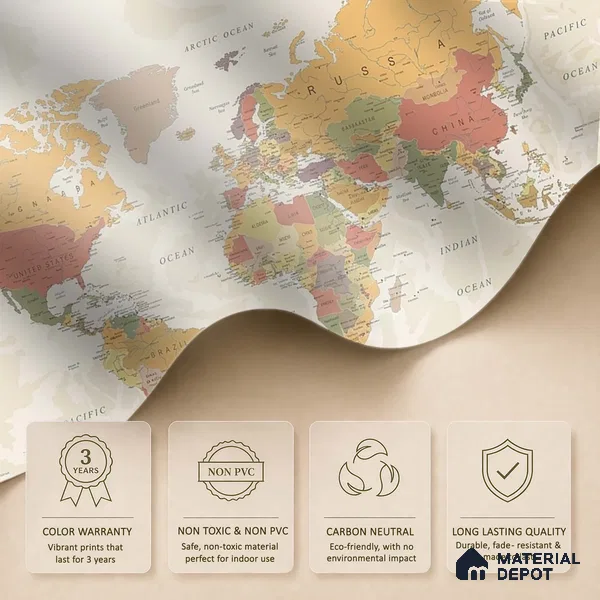 Large World Map Wallpaper, Pastel Shades, Customised Sparkla N Shine Series Canvas Map Design (Customised Size Wallpaper)