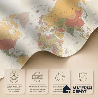 Large World Map Wallpaper, Pastel Shades, Customised Sparkla N Shine Series Handmade Map Design (Customised Size Wallpaper)
