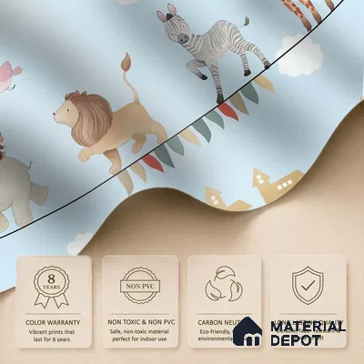 Marching Animals on Rope Theme for Kids Room, Customised Sparkla N Shine Series Soft Feel Entertainment Design (Customised Size Wallpaper)