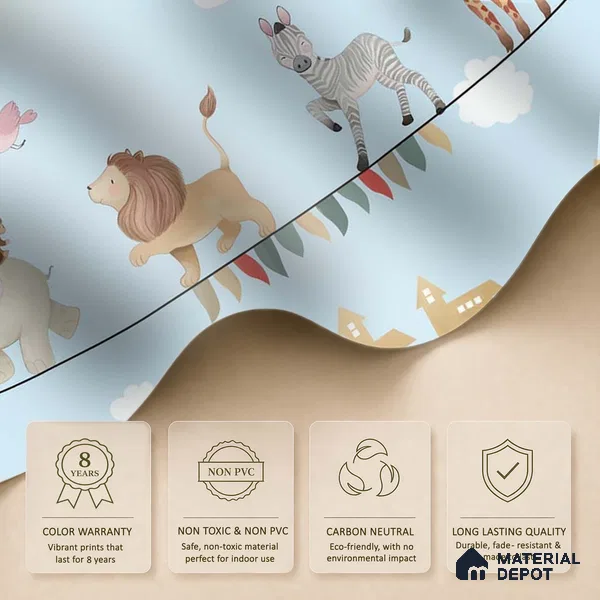 Marching Animals on Rope Theme for Kids Room, Customised Sparkla N Shine Series Soft Feel Entertainment Design (Customised Size Wallpaper)