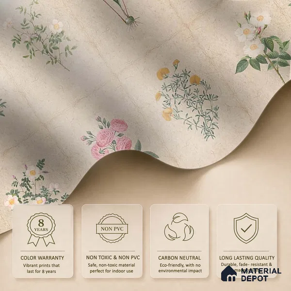 H902712 Mehek, Botanical Rendition Room Wallpaper Sukoon Series Canvas Florals Design (Customised Size Wallpaper)