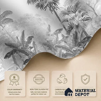 Monochrome Palm haven Wallpaper for Walls Sukoon Series Canvas Nature Design (Customised Size Wallpaper)