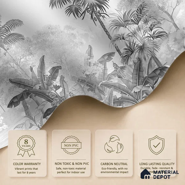 Monochrome Palm haven Wallpaper for Walls Sukoon Series Canvas Nature Design (Customised Size Wallpaper)