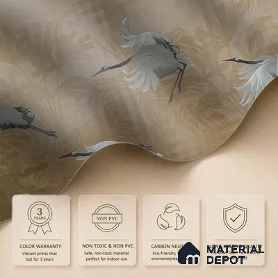 H903012 Musafir Beautiful Cranes Brown Wallpaper Sukoon Series Canvas Abstract Design (Customised Size Wallpaper)