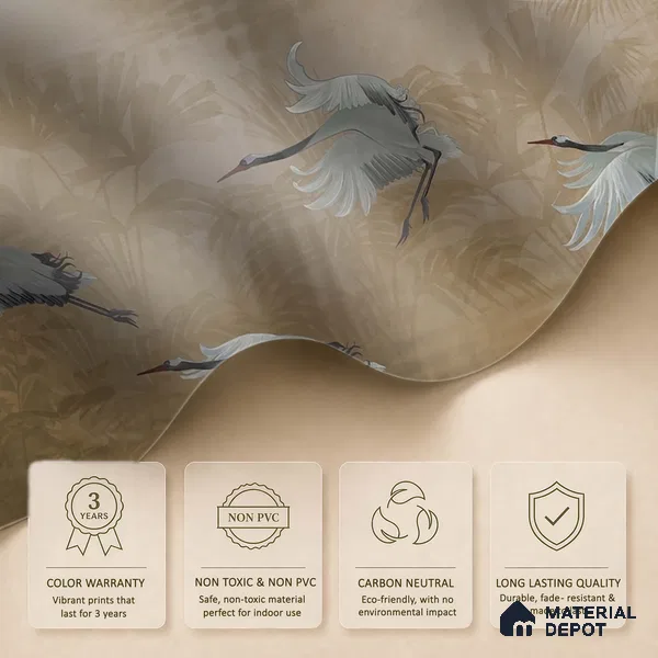 H903012 Musafir Beautiful Cranes Brown Wallpaper Sukoon Series Canvas Abstract Design (Customised Size Wallpaper)