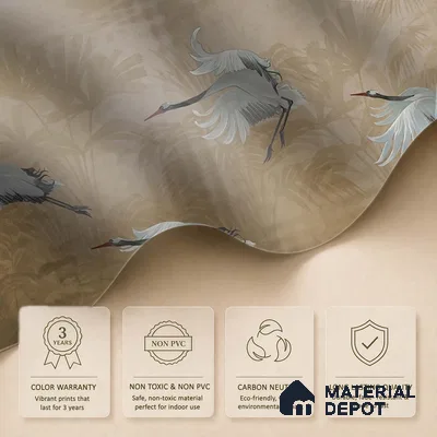 Musafir Beautiful Cranes Brown Wallpaper Sukoon Series Handmade Abstract Design (Customised Size Wallpaper)