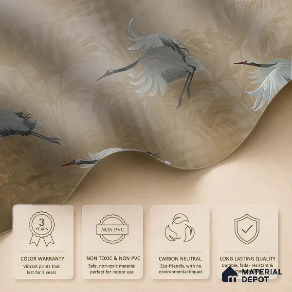 Musafir Beautiful Cranes Brown Wallpaper Sukoon Series Handmade Abstract Design (Customised Size Wallpaper)