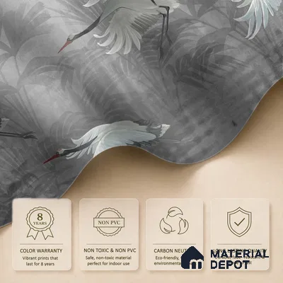 Musafir Beautiful Cranes Grey | Charcoal Grey Crane Birds Scenic Look Wallpaper Canvas (Customised Size)