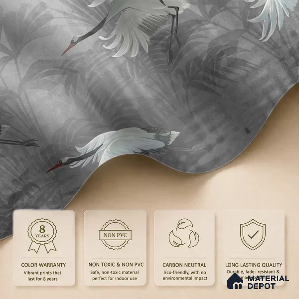 Musafir Beautiful Cranes Grey | Charcoal Grey Crane Birds Scenic Look Wallpaper Canvas (Customised Size)