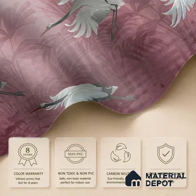 Musafir Beautiful Cranes Maroon Wallpaper Sukoon Series Handmade Abstract Design (Customised Size Wallpaper)