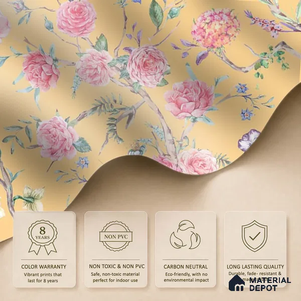 Oriental Yellow Chinoiserie Wallpaper for Walls Sukoon Series Canvas Chinoserie Design (Customised Size Wallpaper)