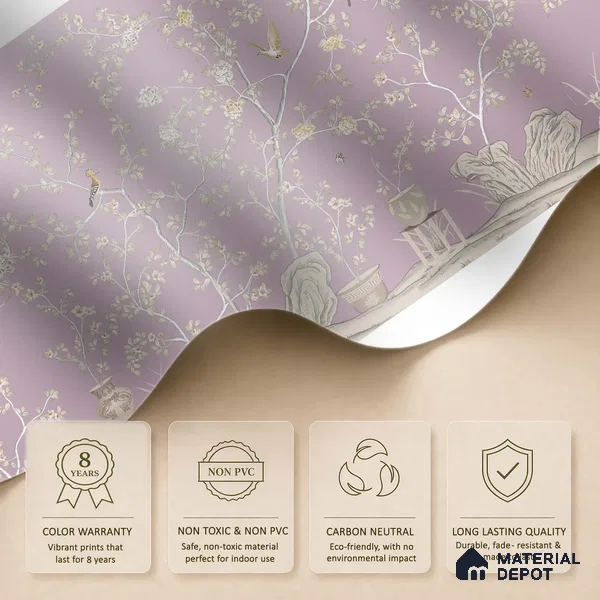 Phoolbagh, Beautiful Chinoiserie Wallpaper Sukoon Series Handmade Chinoserie Design (Customised Size Wallpaper)