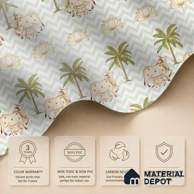 H902612 Pichwai Cows in Chevron Pattern Wallpaper Sukoon Series Canvas Patterned Design (Customised Size Wallpaper)