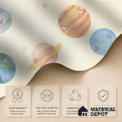 Planetary Playtime, Space Theme Wallpaper for Kids Room, Cream 10 Meter x 19.68 Inches Canvas Paper Type Wallpaper -54 Sq. Ft. | Minimum 15% wastage during installation