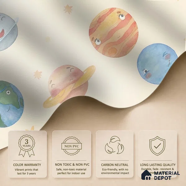 Planetary Playtime, Space Theme Wallpaper for Kids Room, Cream 10 Meter x 19.68 Inches Canvas Paper Type Wallpaper -54 Sq. Ft. | Minimum 15% wastage during installation