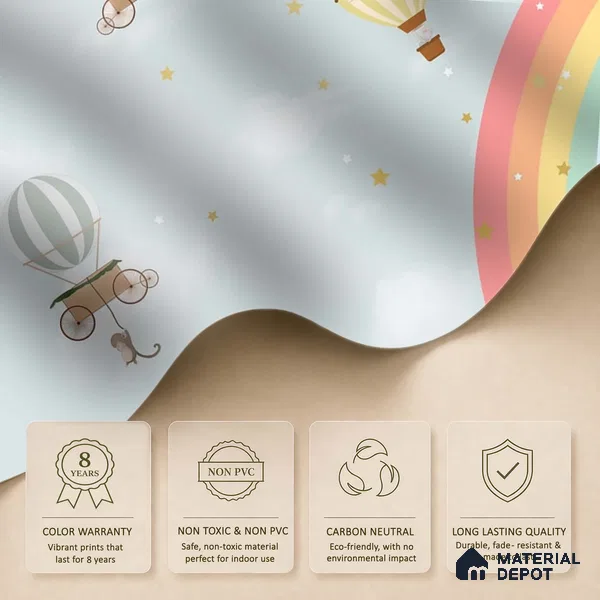 Rainbow & Hot Air Balloons Themes Children Room Wall Designs, Custom Wallpaper Sparkla N Shine Series Handmade Entertainment Design (Customised Size Wallpaper)