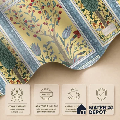 Shalimar Mughal Inspired Colorful Yellow | Mustard Yellow Peacock Border Traditional Look Wallpaper Handmade (Customised Size)