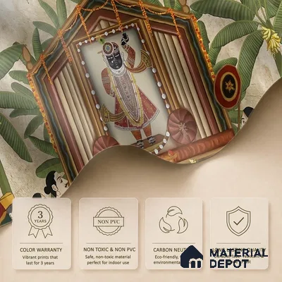 Shrinathji Pichwai | Warm Beige Krishna Shrine Pichwai Traditional Look Wallpaper Canvas (Customised Size)