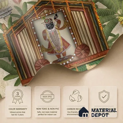 Shrinathji Pichwai | Warm Beige Krishna Shrine Pichwai Traditional Look Wallpaper Handmade (Customised Size)