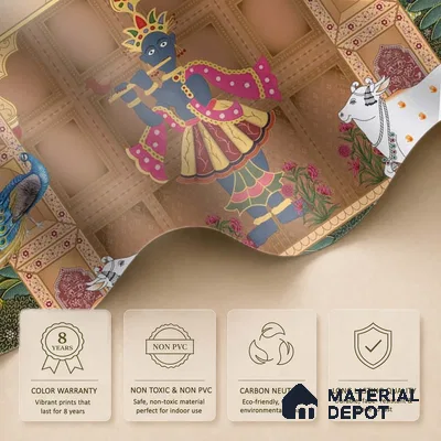 Shrinathji's Garden: Pichwai Inspired Wallpaper for Rooms Sukoon Series Canvas Patterned Design (Customised Size Wallpaper)