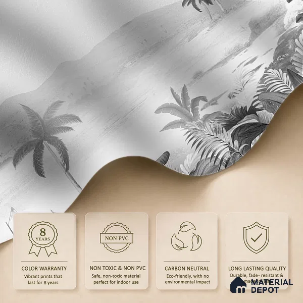 Silent Night, Tropical Beach Wallpaper, Black and White Sukoon Series Canvas Tropical Design (Customised Size Wallpaper)