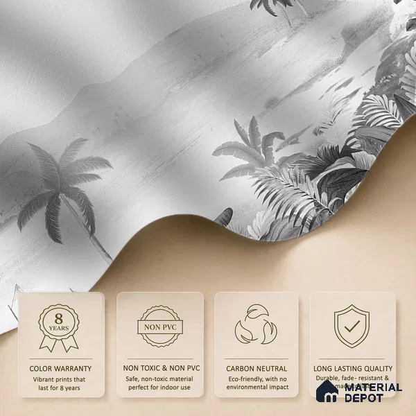 Silent Night, Tropical Beach Wallpaper, Black and White Sukoon Series Handmade Tropical Design (Customised Size Wallpaper)