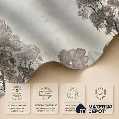 Sukoon | Charcoal Grey Toile Landscape Scenic Look Wallpaper Handmade (Customised Size)