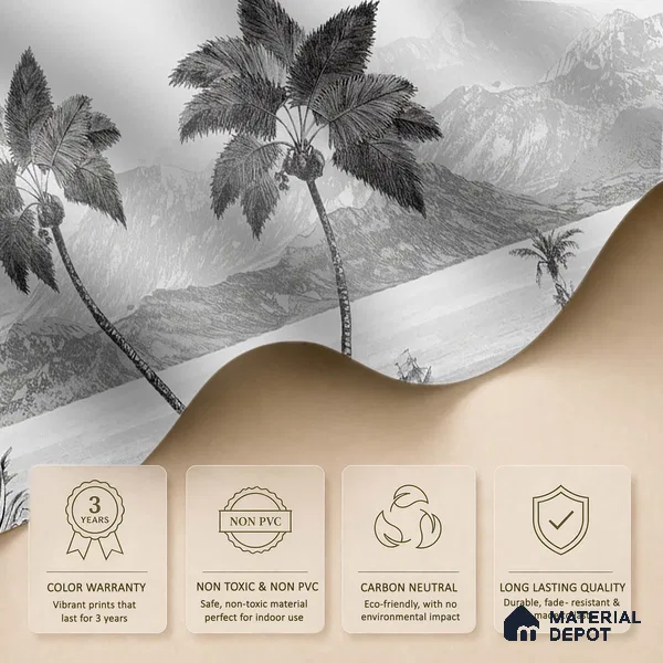The Beach, Beautiful Wallpaper for Rooms Sukoon Series Handmade Nature Design (Customised Size Wallpaper)