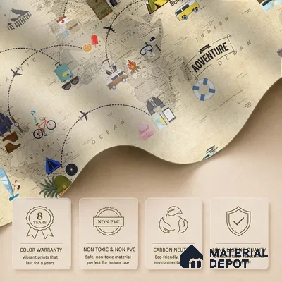 Travel Theme World Map for Kids Rooms Sparkla N Shine Series Handmade Map Design (Customised Size Wallpaper)