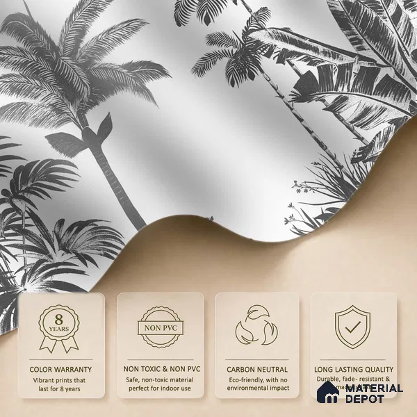 Tropical Monochrome, Room Wallpaper Sukoon Series Canvas Tropical Design (Customised Size Wallpaper)