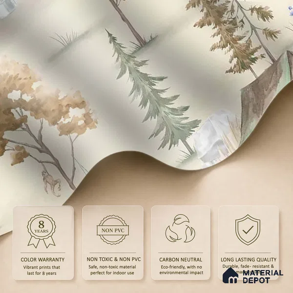 Wildlife Campout in the Jungle, Design for Kids, Autumn 10 Meter x 19.68 Inches Canvas Paper Type Wallpaper -54 Sq. Ft. | Minimum 15% wastage during installation