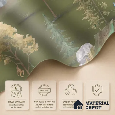 Wildlife Campout in the Jungle Green Canvas Kids Room Wallpaper - 10 Meter x 19.68 Inches, 54 Sq. Ft. (Min. 15% Wastage)