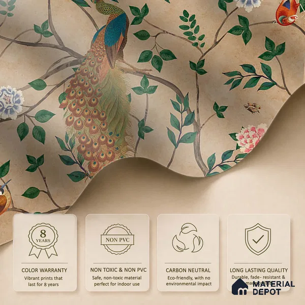 Pakhi Beige Chinoiserie Design Handmade (Customised Size Wallpaper )