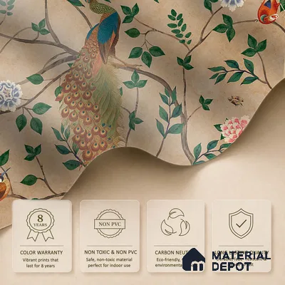 Pakhi Beige Chinoiserie Design Canvas (Customised Size Wallpaper )
